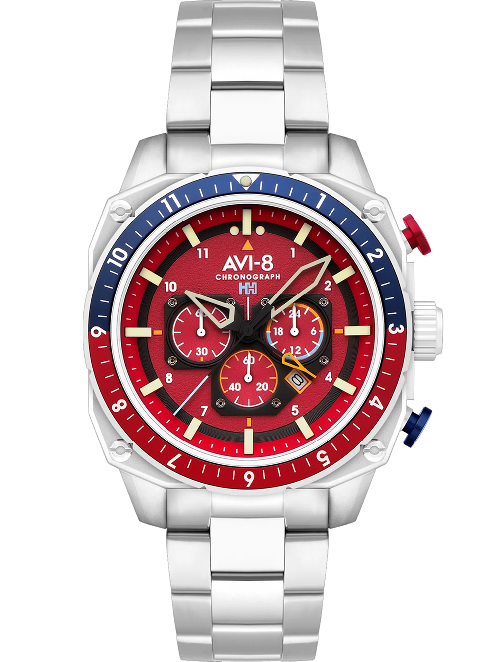 AVI-8 AV-4100-22 Mens Watch Hawker Hunter Dual Time Chronograph 43mm 5ATM